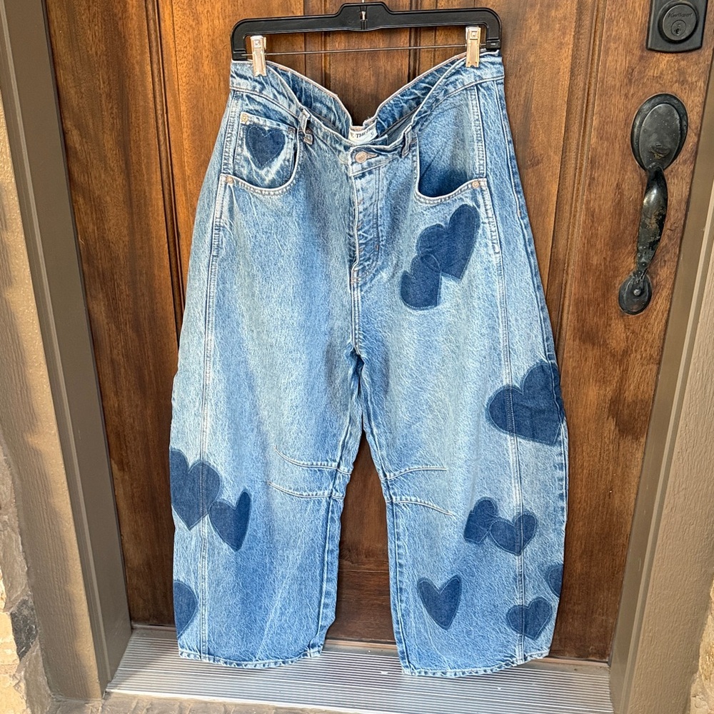 We The Free Light Blue Denim Hearts Barrel Jeans
